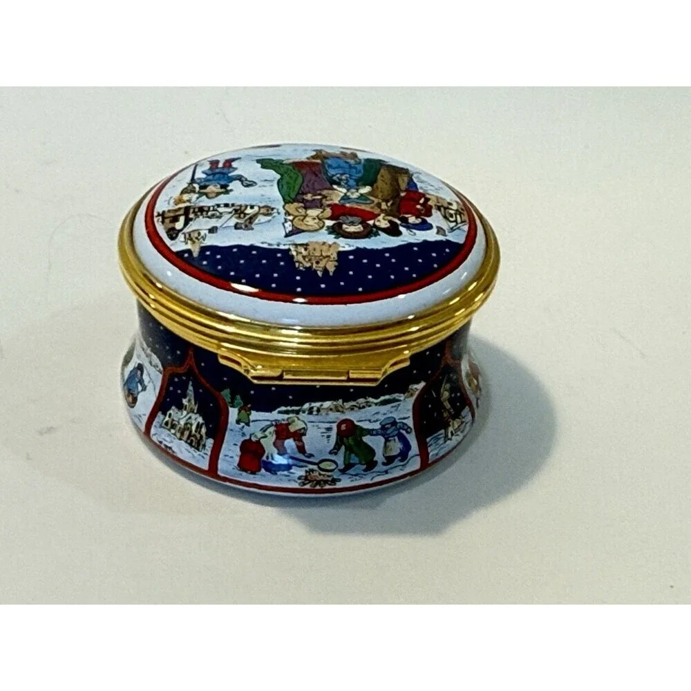 Vtg Halcyon Days Enamel Box English Christmas Limited Edition 1993 Original Box
